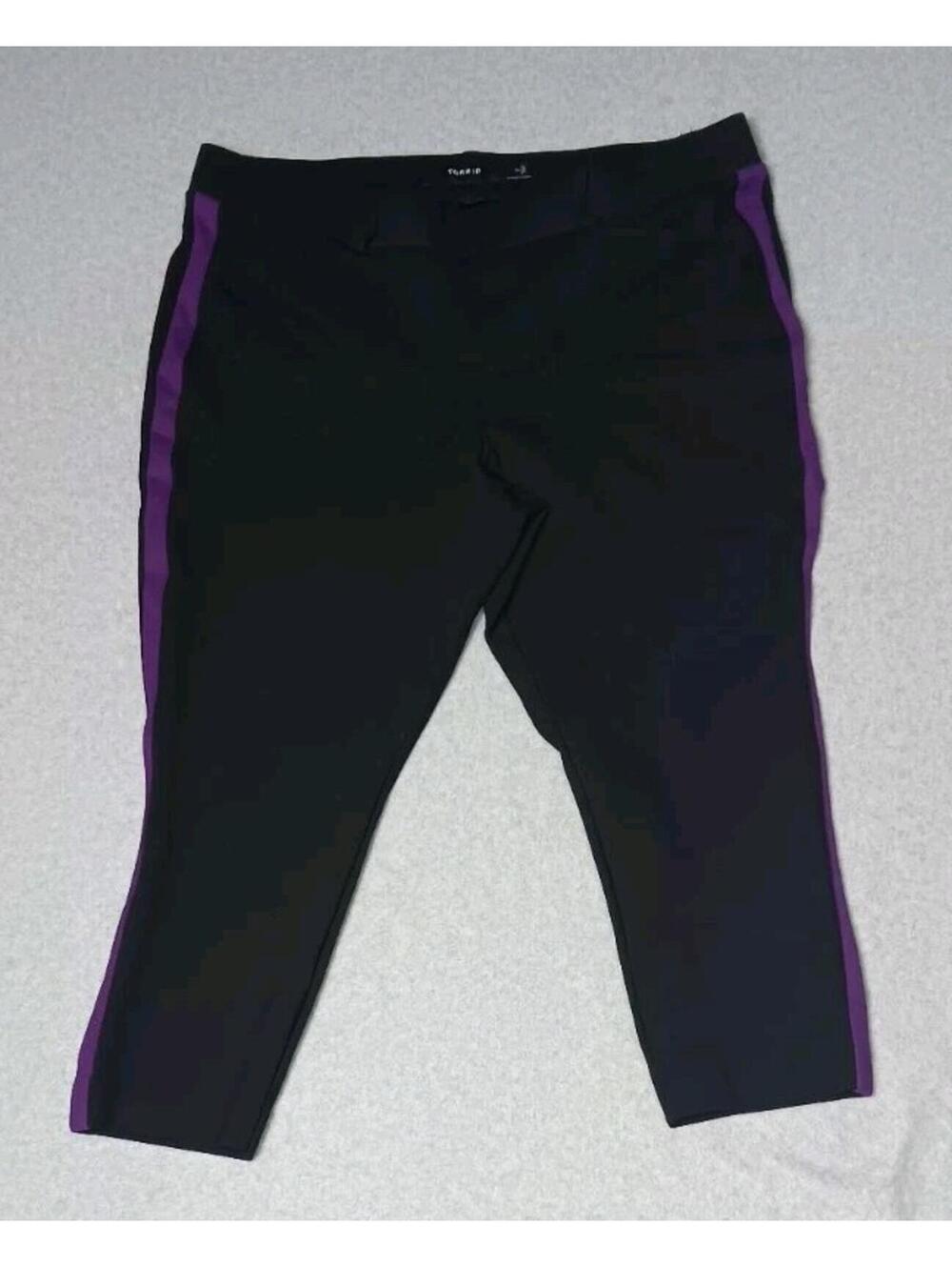 Torrid Slacks Stretch Pants Womens Size 2 Black And Purple Stripe Pockets...